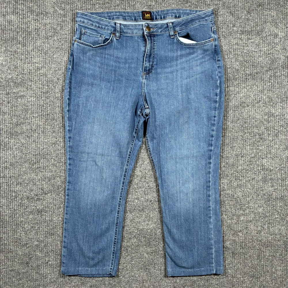 Lee Womens Slim Straight Jeans Size 18M Blue‎ Denim Smart Fit Stretch Casual